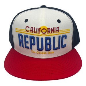 California Republic Cali Plate Flat Bill Snapback Cap Hat Red White Blue